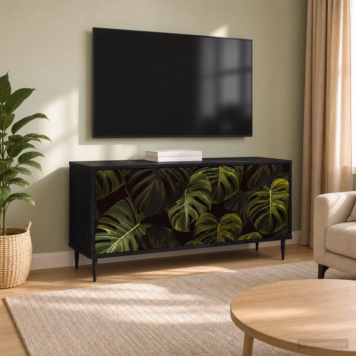 vidaXL Mobile TV ELBURG con ruote, Rovere Nero, L 102 x P 33 x H 51 cm