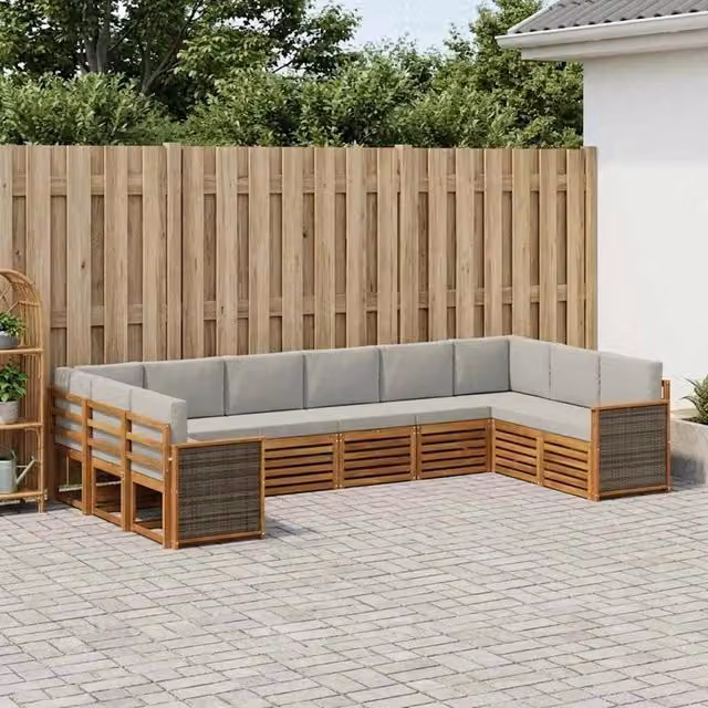 Set di divani da esterno a L vidaXL in legno di acacia con cuscini beige e grigio – 1