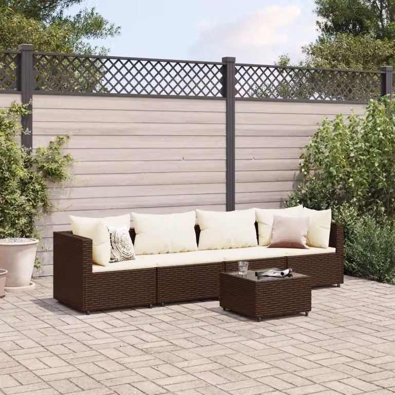 Maison Exclusive - Set da giardino 5 pezzi con cuscini Marrone Polyrattan