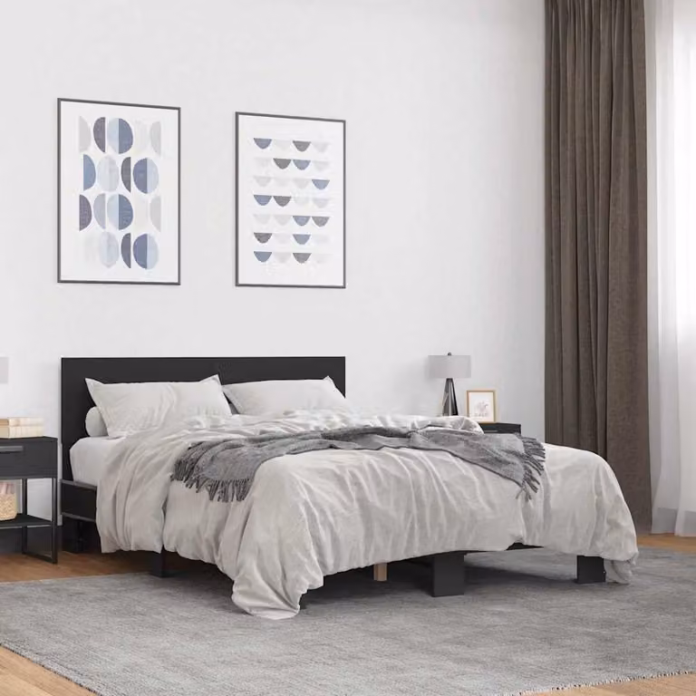 vidaXL Giroletto Nero in Legno e Metallo con Doghe Fisse L/P: 120 x 200 cm