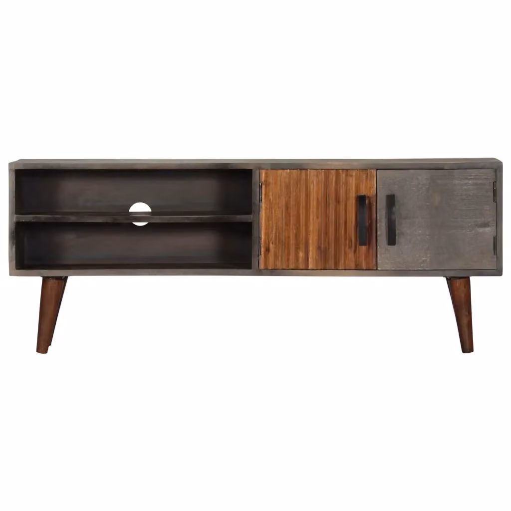 Mobile TV moderno in legno massello di mango grezzo grigio L: 130 cm, P: 30 cm, H: 46 cm – 2