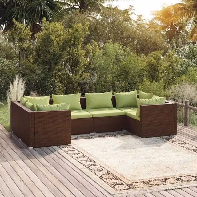 Set Divani da Giardino 6 pz con Cuscini in Polyrattan Marrone 3101940