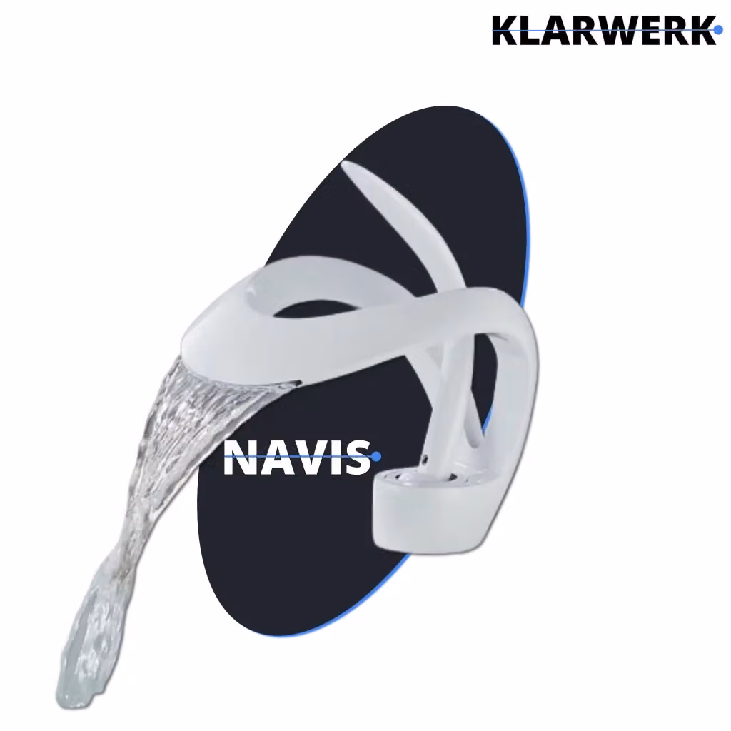Miscelatore per bagno Klarwerk NAVIS, rubinetto a cascata di design in acciaio inossidabile bianco con 2 attacchi – 2
