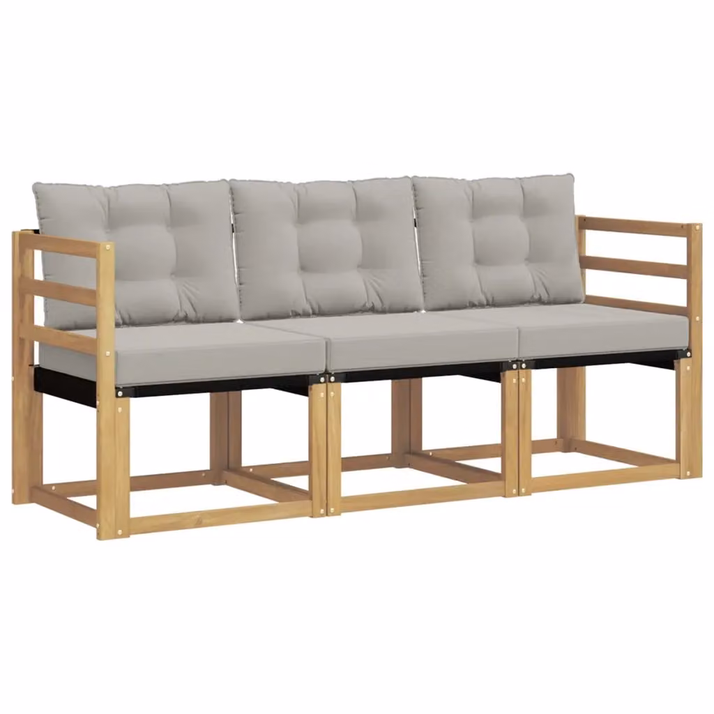 Set di divani da esterno vidaXL in legno di acacia con cuscini bianchi e grigi