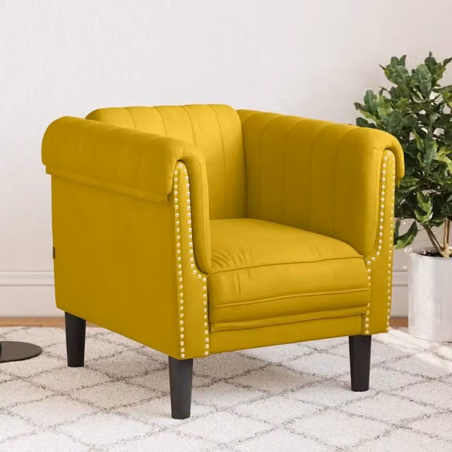Poltrona moderna in velluto giallo vidaXL con braccioli e struttura in legno