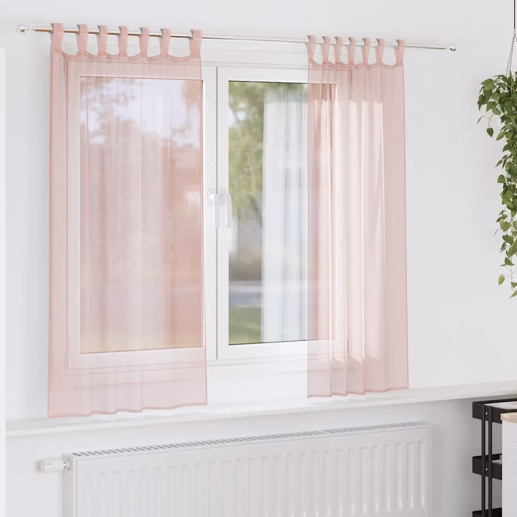 Set di 2 tende in voile semi-trasparenti vidaXL con passanti, colore rosa chiaro, L: 140 cm x H: 175 cm