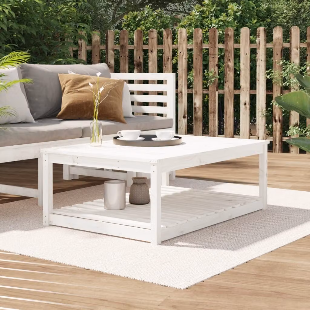 The Living Store Tavolo da giardino bianco 121x82,5x45 cm in legno di pino massiccio