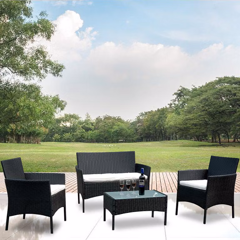 Mobili da giardino Cuscini Set di sedute relax Tavolo da pranzo Divano ad angolo Gruppo di sedute Balcone nero