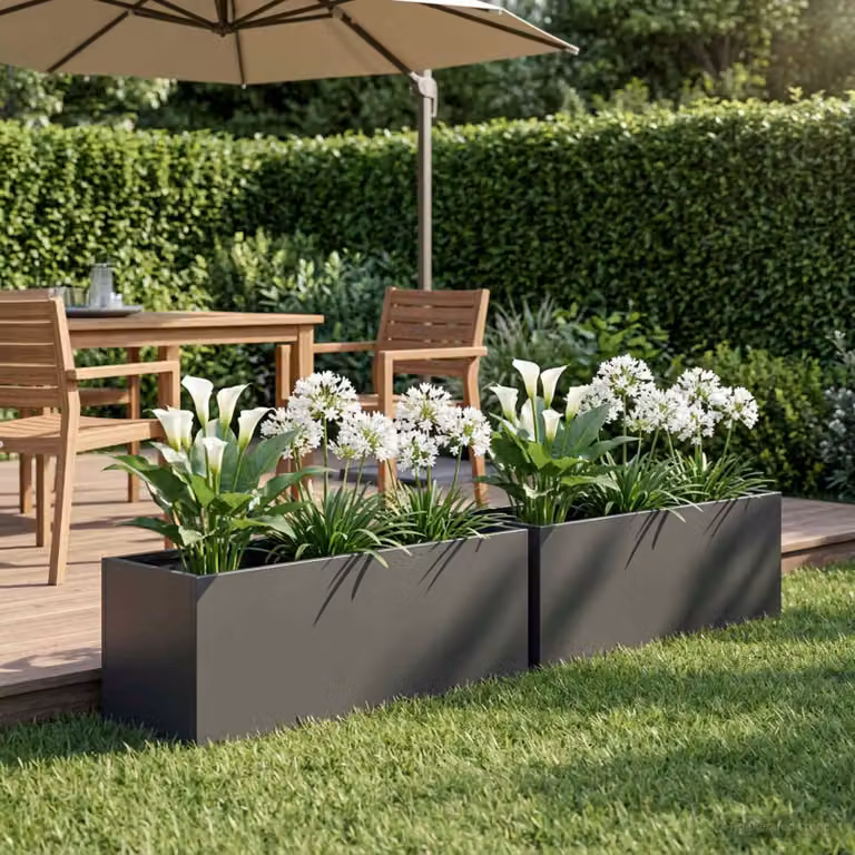 Set di 2 vasi da giardino vidaXL in metallo nero e antracite, H 40 x L 20 x P 20 cm