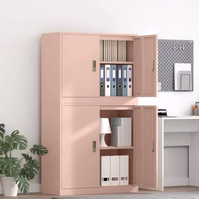 Armadio in metallo vidaXL rosa con ante a battente e serratura, L/P/H: 90 x 40 x 160 cm