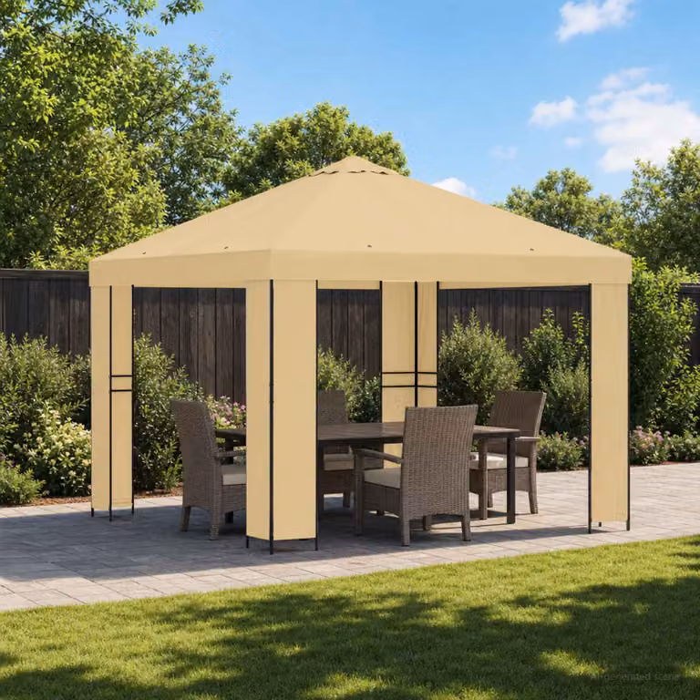 Gazebo vidaXL in acciaio zincato e poliestere beige e nero L/P: 300 x 300 cm
