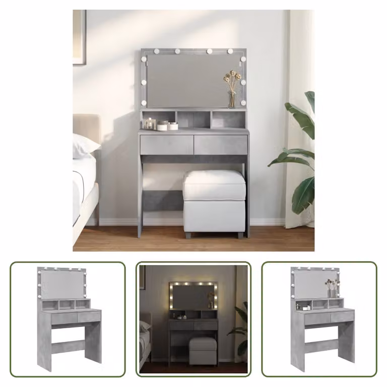 The Living Store Comodino con illuminazione LED grigio cemento 80x41x134,5 cm