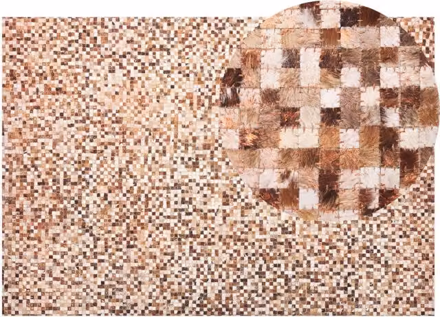 Tappeto in pelle bovina patchwork BELIANI marrone e beige, fatto a mano in stile boho, L: 230 cm, P: 160 cm