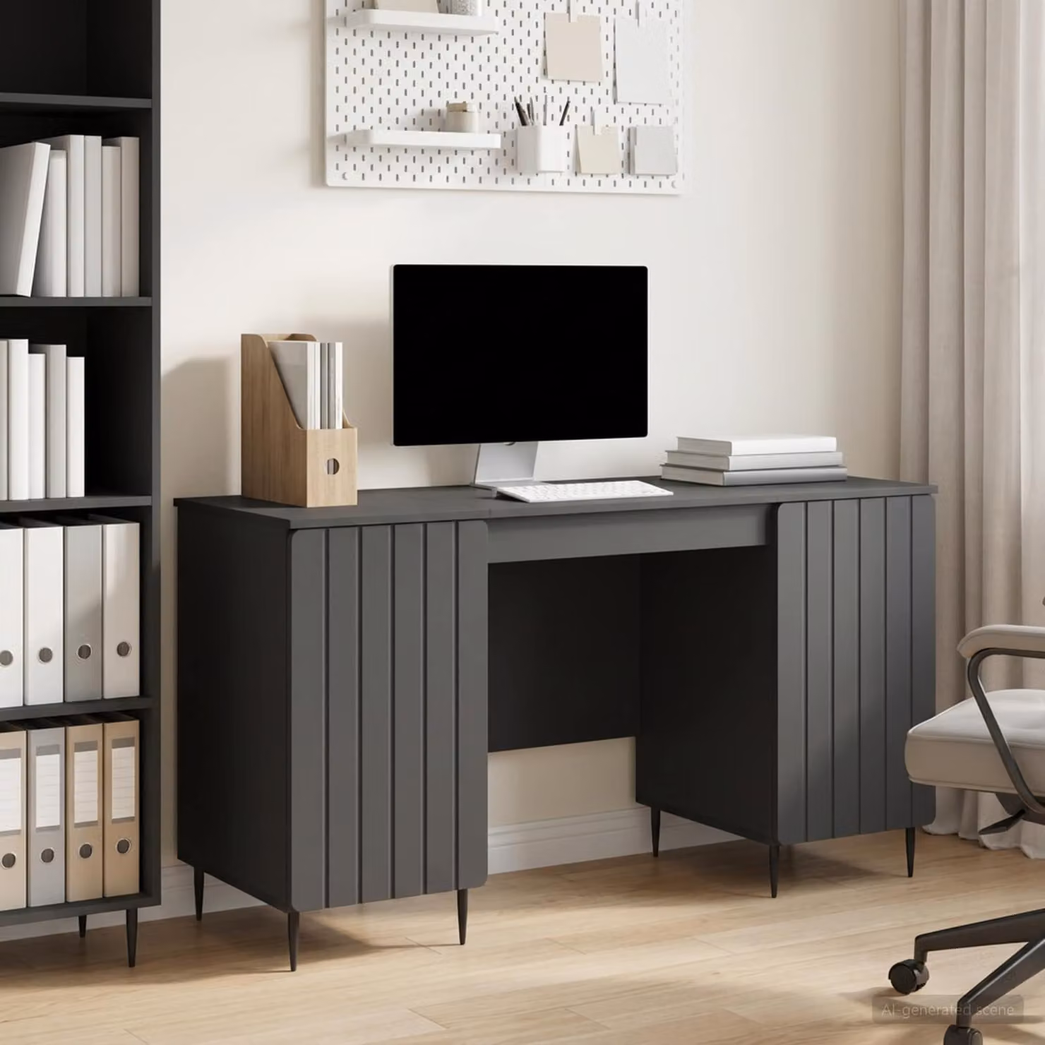 Scrivania moderna vidaXL in legno MDF e metallo, colore nero, L 142,5 x P 50 x H 75 cm