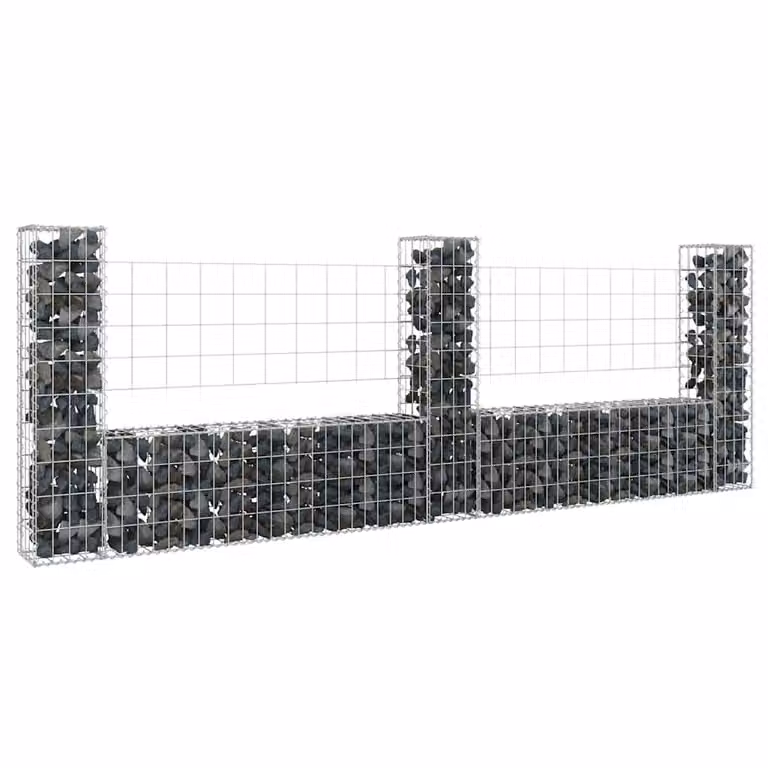 Cesto Gabbione a U vidaXL in metallo grigio con 3 pali in ferro L: 260 cm, P: 20 cm, H: 100 cm