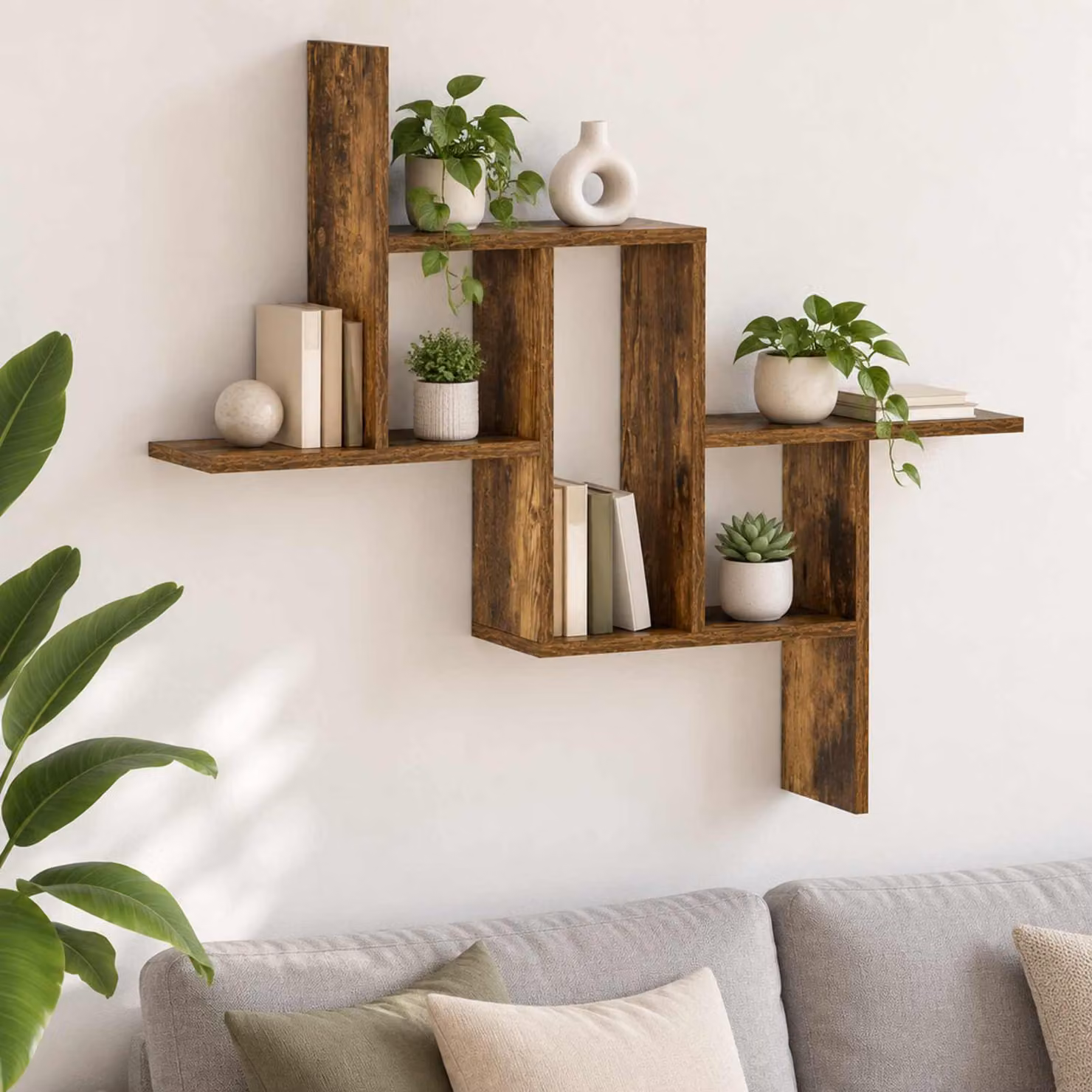 Scaffale da parete moderno vidaXL in legno Rovere Fumo L: 87 cm, P: 17 cm, H: 75 cm