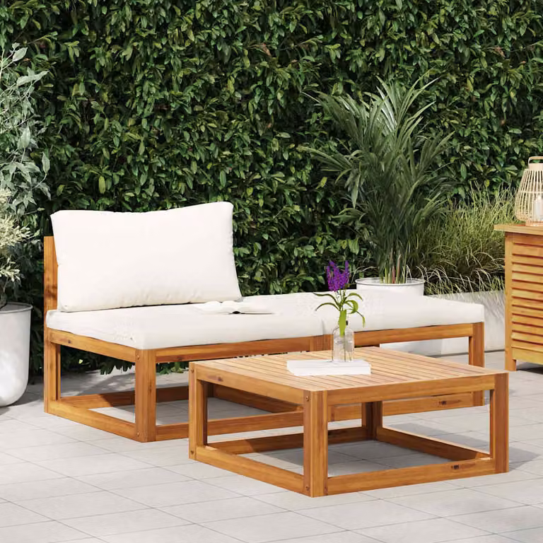 vidaXL Set Divani da Giardino 3 pz in Legno di Acacia con Cuscini Beige
