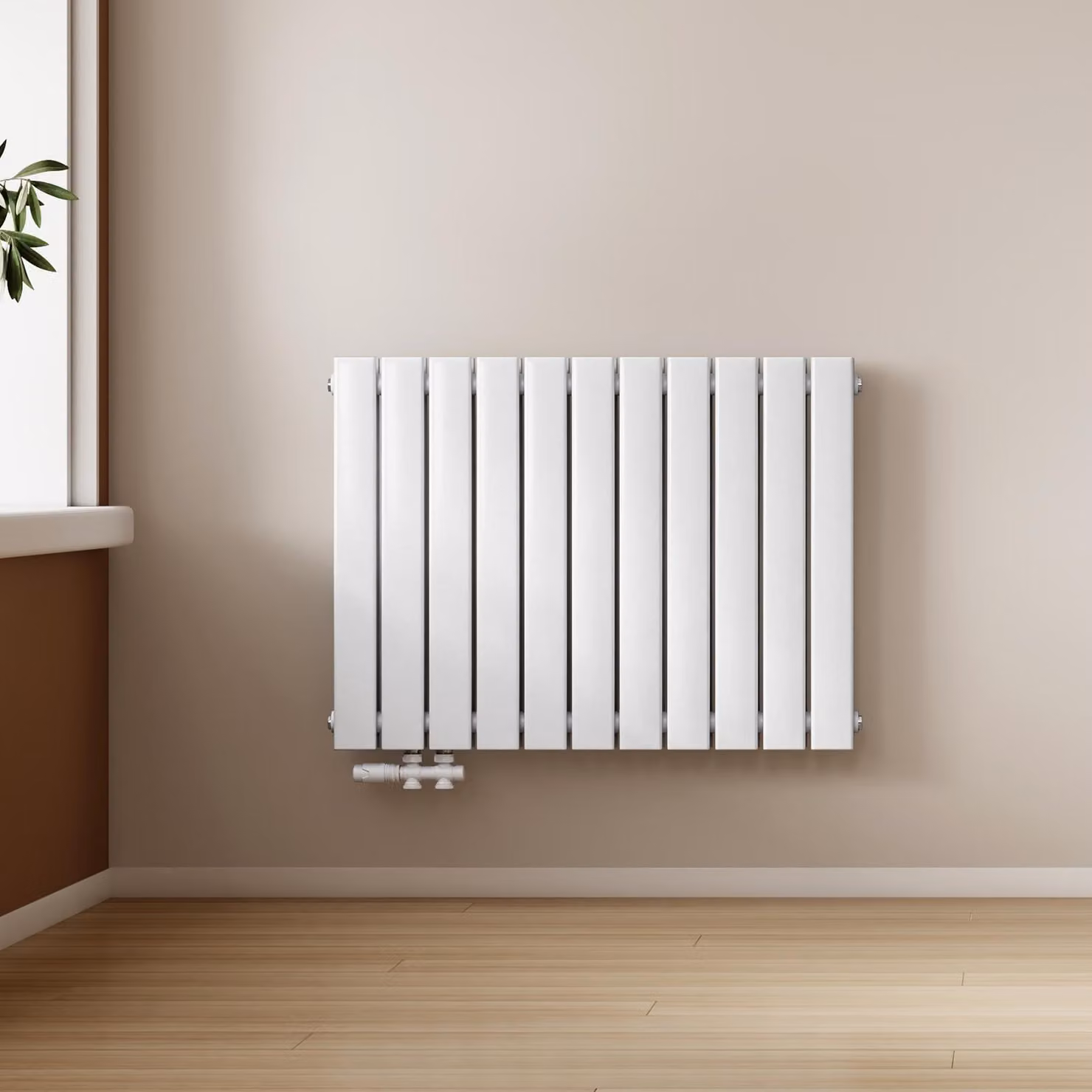 Radiatore EMKE orizzontale, radiatore a pannello di design 630x850mm bianco a doppio strato con collegamento laterale piatto, 1136W senza elemento riscaldante