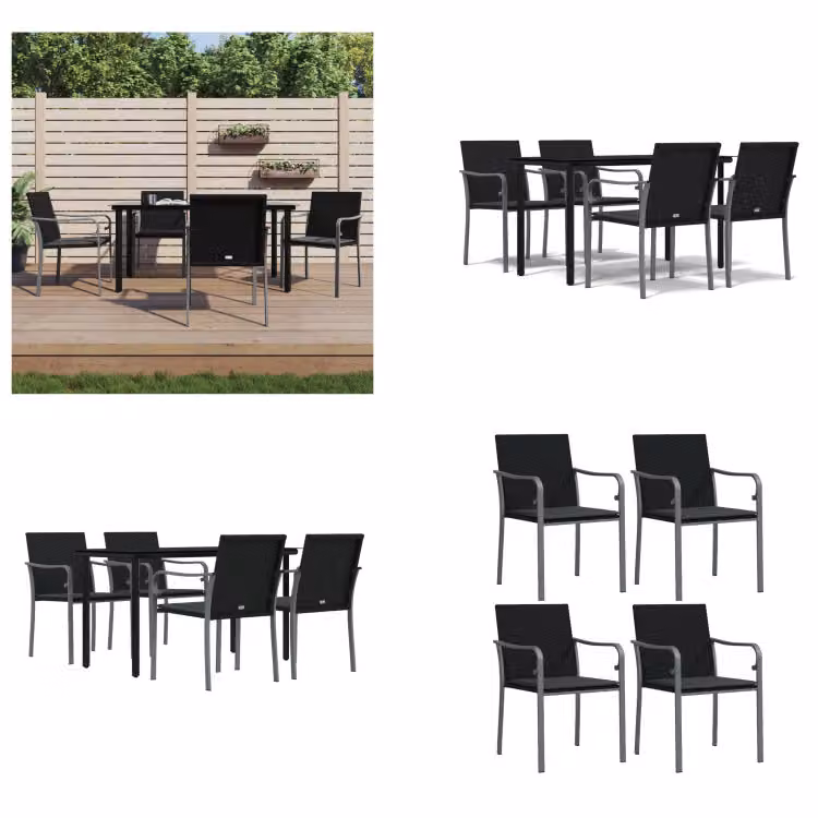 vidaXL Set da pranzo da giardino 5 pezzi con cuscini in polirattan e acciaio - Set da pranzo da giardino - Set da pranzo da giardino - Set da pranzo da esterno