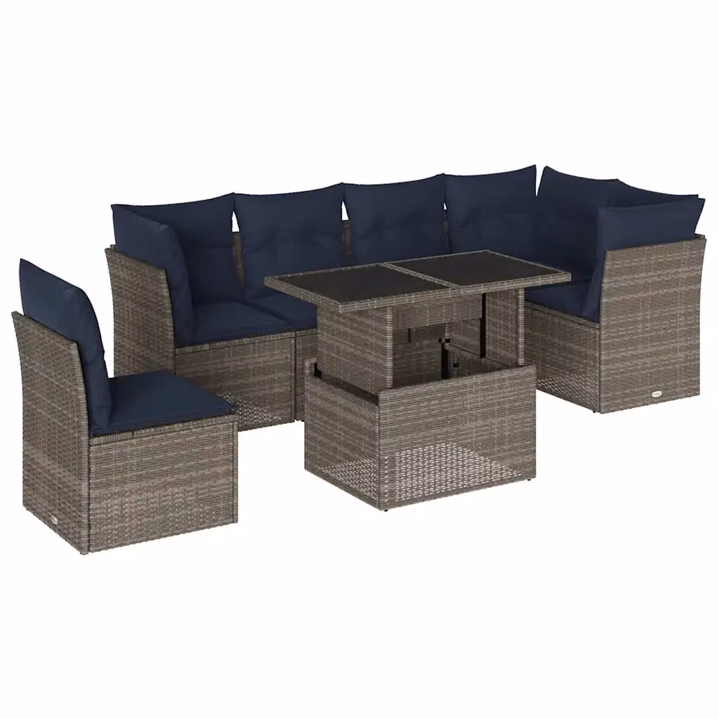 Set da giardino moderno vidaXL composto da 7 pezzi con divani a L, tavolino e cuscini grigi in polyrattan e struttura in acciaio verniciato a polvere – 2