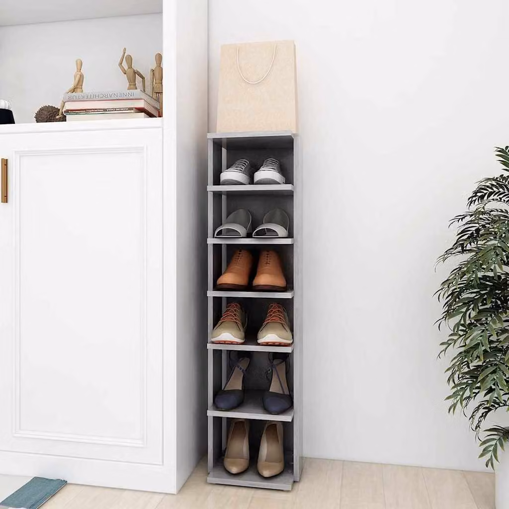 Scarpiera moderna vidaXL in legno multistrato grigio, sospesa a parete, L/P/H: 27,5 x 27 x 102 cm