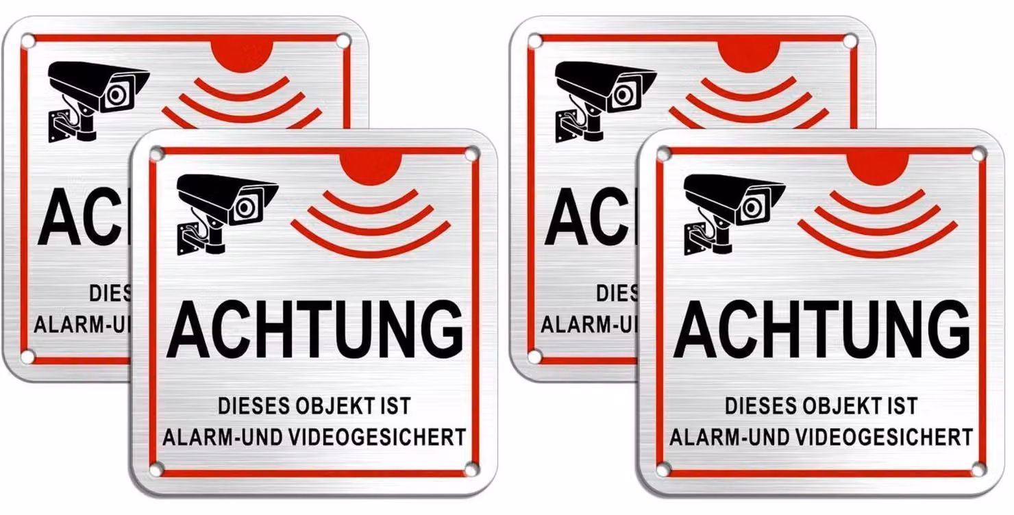 Segnaletica di sicurezza "Videosorveglianza" e "Allarme", dimensioni 10x10 cm, in alluminio, confezione da 2 pezzi