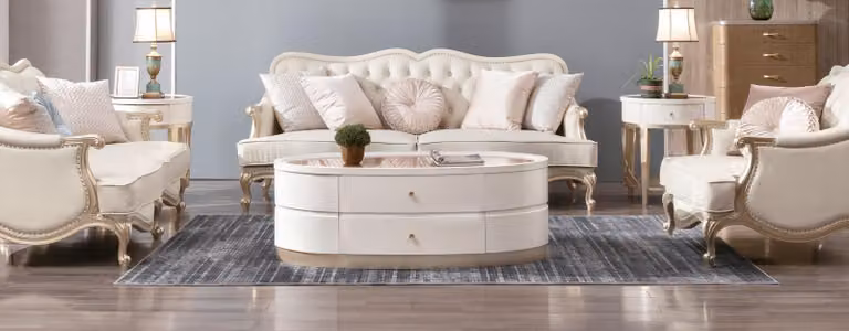 Couchtisch mit Schubladen Ovaler Luxus Tisch Wohnzimmer Tische Holz Couchtische