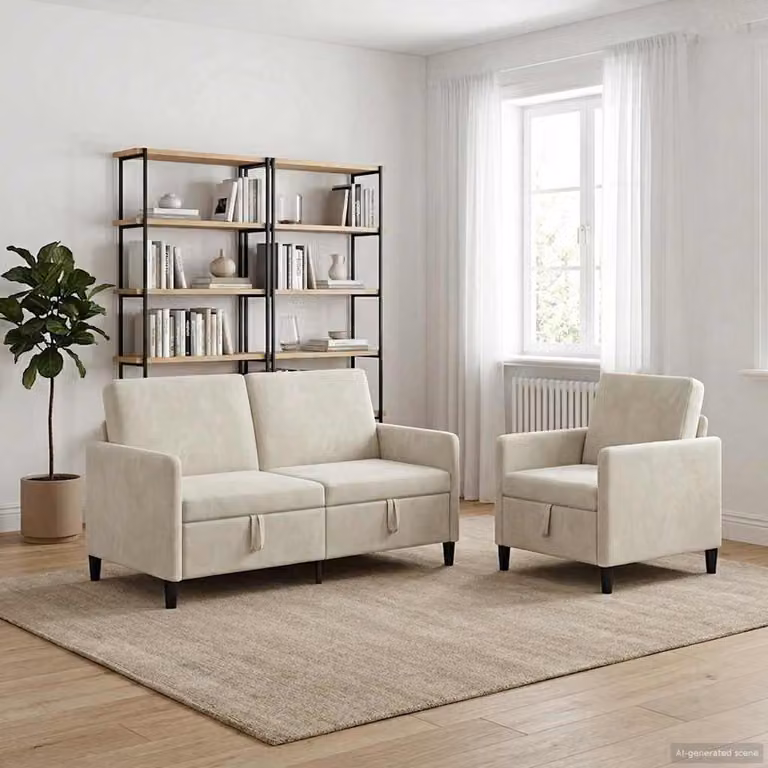 Set di 2 divani moderni vidaXL con contenitore beige e seduta sollevabile per il tuo soggiorno