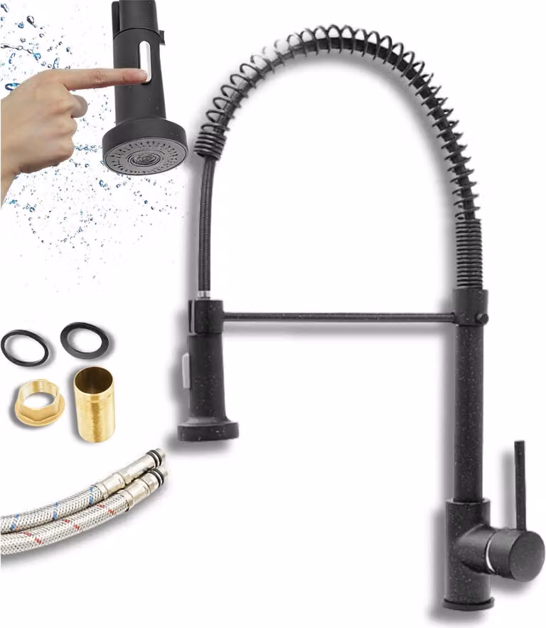 Granitan - Miscelatore cucina - Rubinetto cucina altezza 52 cm - Nero marmorizzato - LUNEO