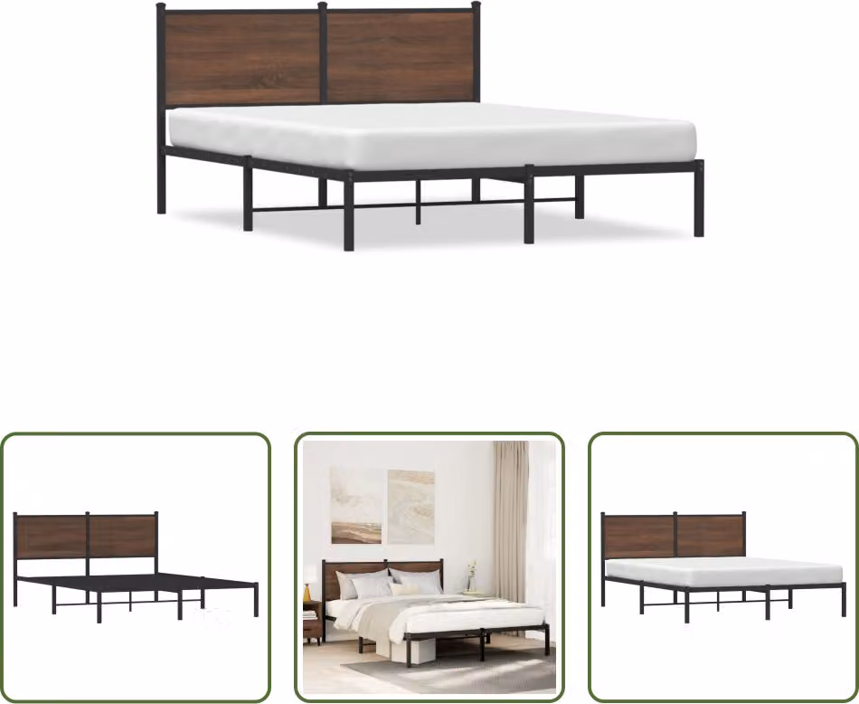 The Living Store Struttura letto con testiera in metallo effetto rovere marrone 150x200 cm