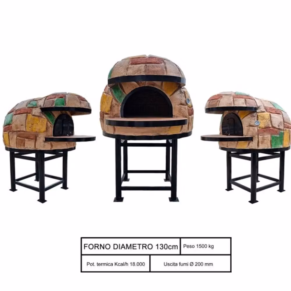 Forno a legna artigianale professionale con cupola e base in acciaio multicolore, Diametro: 130 cm – 2