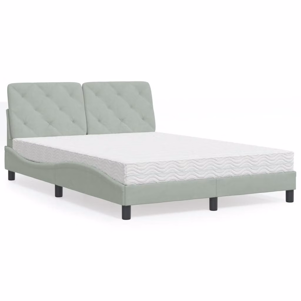 Letto moderno vidaXL in velluto grigio e bianco con materasso in schiuma, L/P/H: 140 x 200 cm