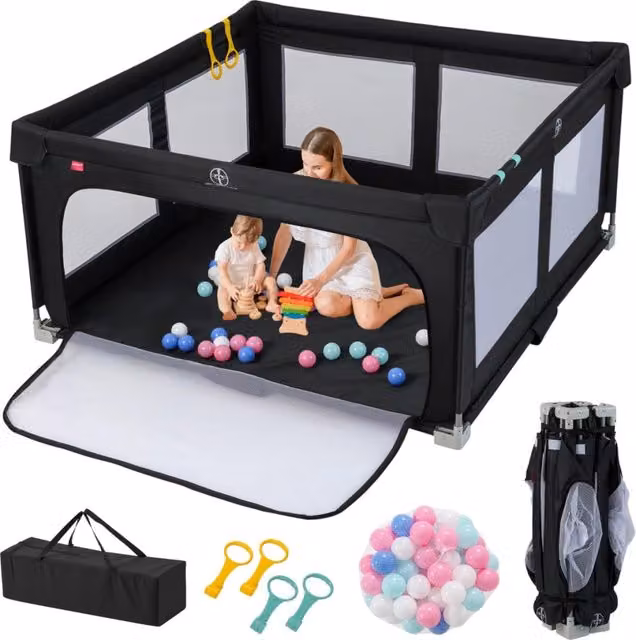 Recinto pieghevole per bambini con cancello a cerniera Nero L/P/H: 150 x 150 x 66 cm