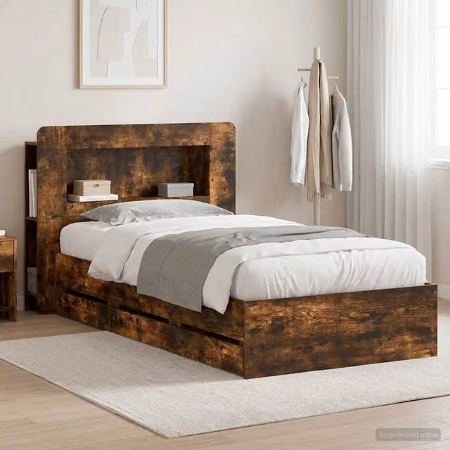 Struttura del letto con stoccaggio e testata Rovere Fumo 3434019