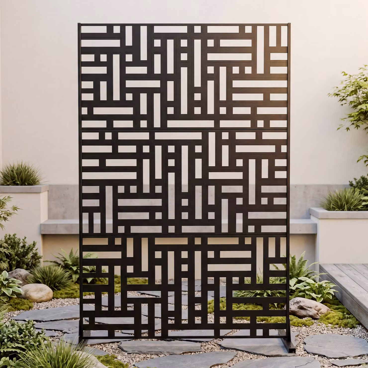 Pannello decorativo esterno Costway con motivi traforati, frangivista divisorio per giardino e balcone in acciaio galvanizzato, colore nero, L 121 cm x P 40 cm x H 183 cm
