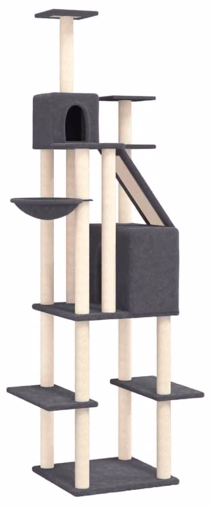 Albero per gatti con palo da graffio in sisal, altezza 201 cm, colore grigio scuro