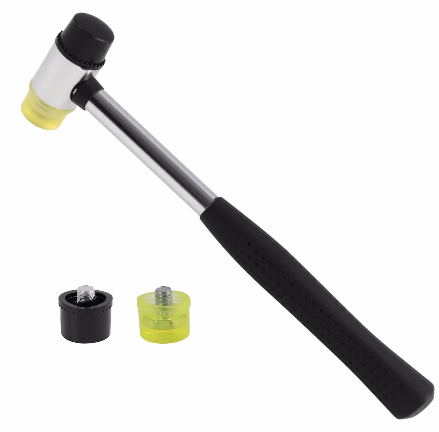Martello in gomma da 25 mm con impugnatura antiscivolo, completo di 2 teste di ricambio