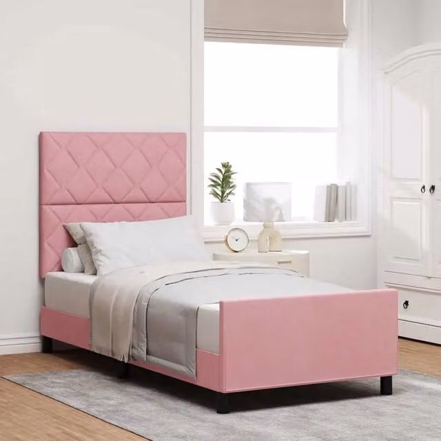 Letto a molle con testiera in velluto rosa vidaXL L/P/H: 90 x 200 x 140 cm – 1