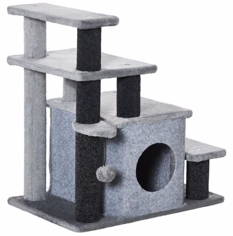 Scala regolabile per gatti con tiragraffi e cuccia | Colore: nero e grigio