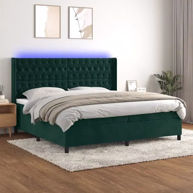 Letto Ibrido con Materasso e Illuminazione LED vidaXL in Velluto Verde e Bianco L/P/H: 200 x 200 x 31 cm – 1