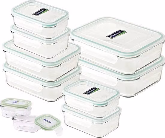 Contenitore di conservazione alimentare in vetro - 10 pezzi, di vetro resistente con coperchio chiusura clip.