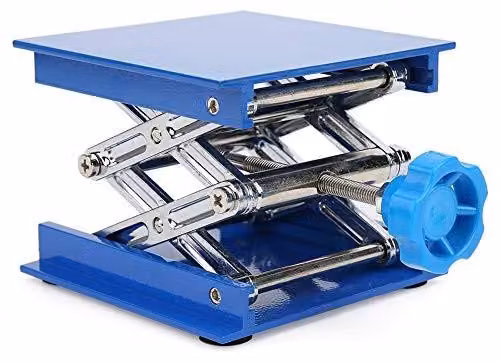 Tavolo da laboratorio blu - Altezza di sollevamento 16 cm - Realizzato in ossido di alluminio - Regolabile - Resistente - Struttura stabile - Sistema di sollevamento a ponte