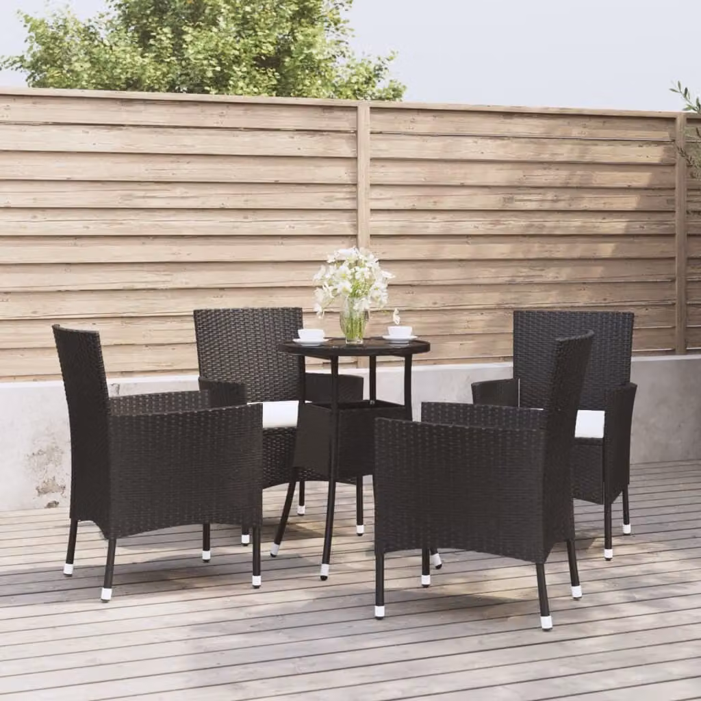 The Living Store Set bistrot da giardino 5 pezzi con cuscini in poly rattan nero