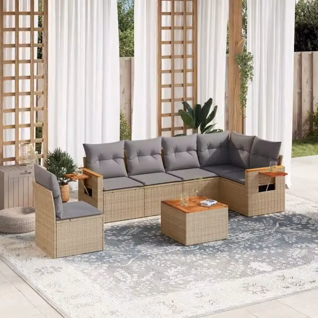 Set Divani da Giardino 7 pz con Cuscini Beige in Polyrattan 3226864