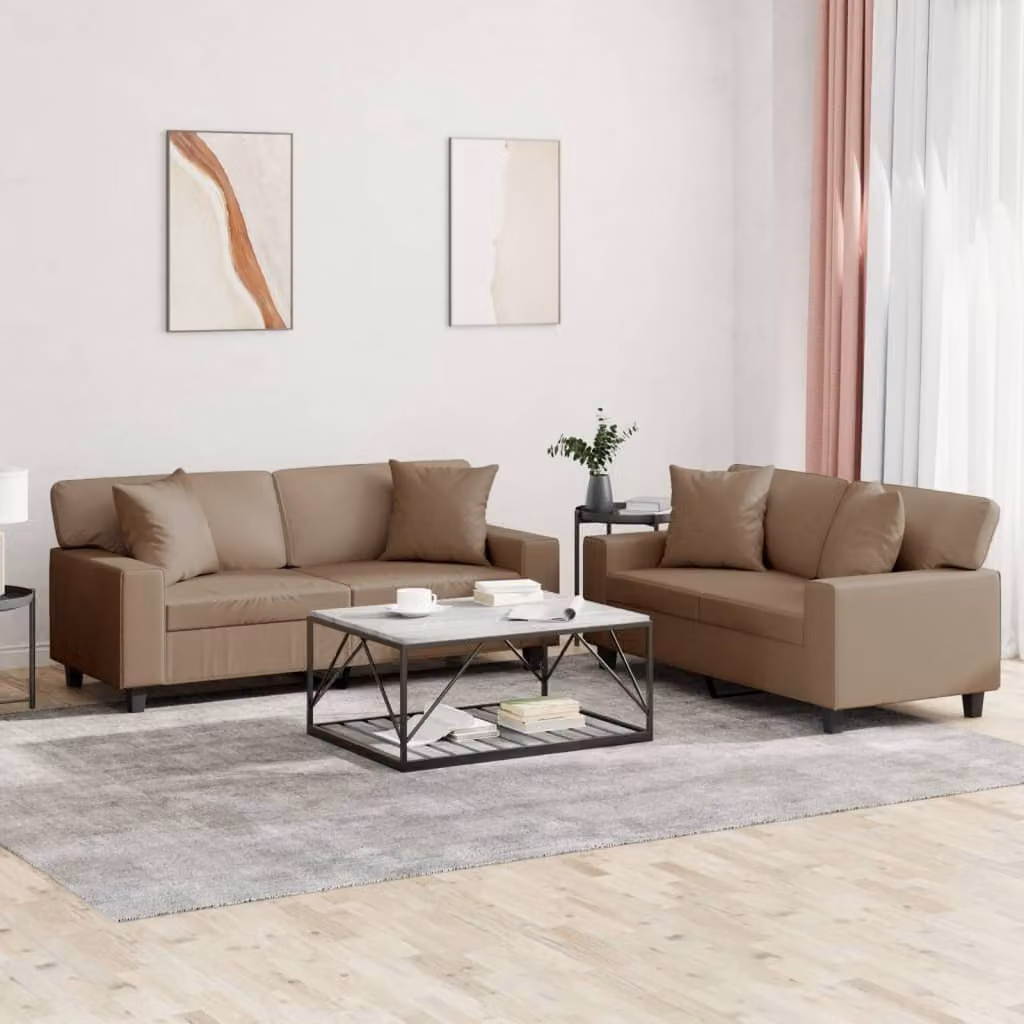 Maison Exclusive - Set divano a 2 posti con cuscini in ecopelle color marrone cappuccino