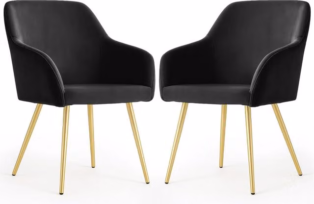 Set di 2 sedie moderne ESTELLE in velluto nero con gambe in metallo oro per sala da pranzo e cucina