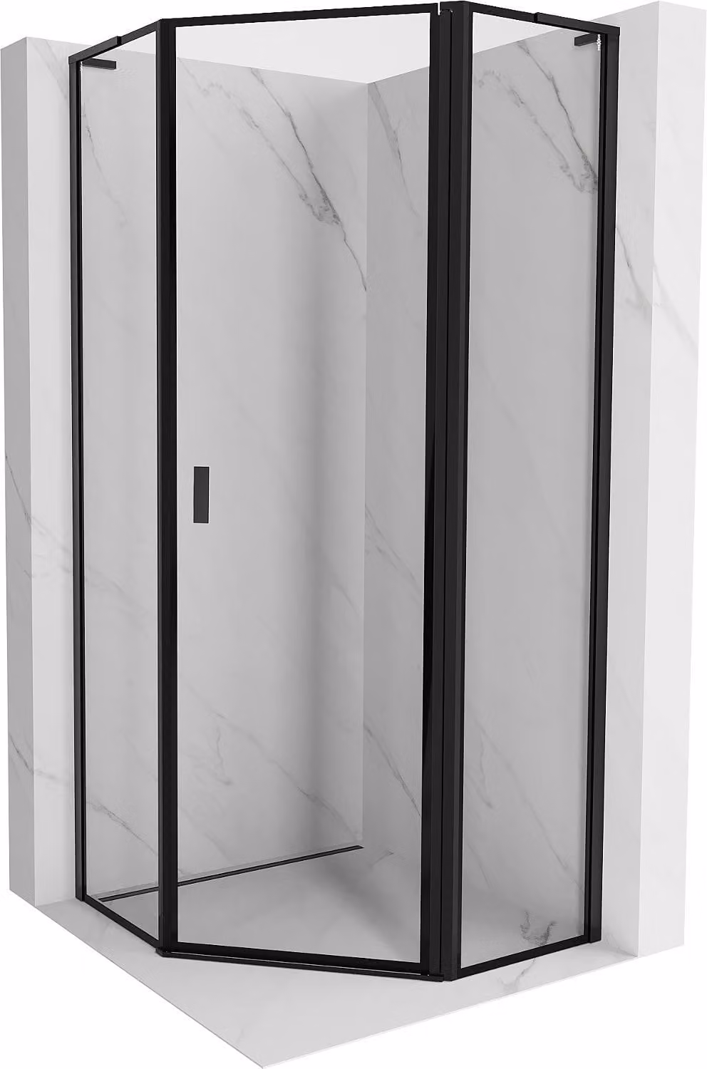 Mexen Mist L cabina doccia pentagonale a battente destra 100 x 100 cm, cornice nera, nera - 8A8L-100-100-70-70-P