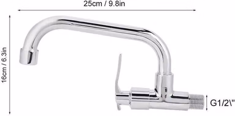 Rubinetto a parete per cucina e bagno, marca Kaltwasser, con corpo in ottone, tubo in acciaio inossidabile, modello A, lunghezza 25 cm