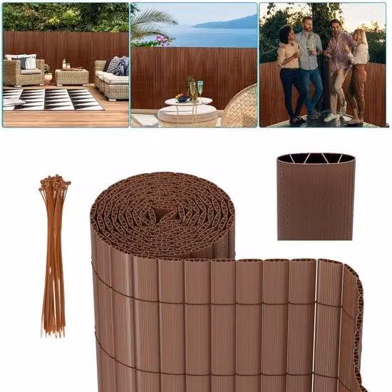 Tenda da sole privata in PVC, 1,6 x 5 m, a forma di W, per balconi e giardini, resistente al vento e alle intemperie, resistente ai raggi UV, marrone