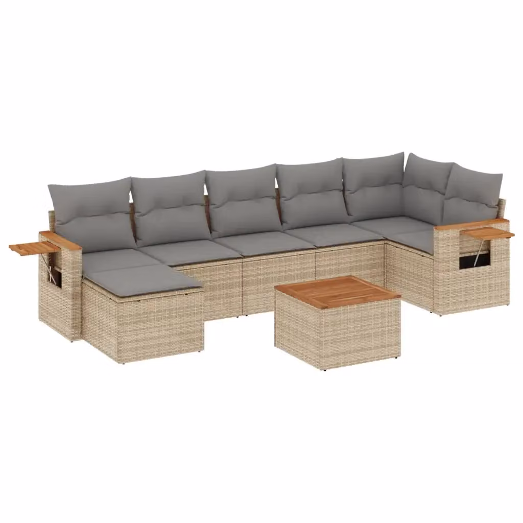 vidaXL Set Divano da Giardino 8 pz in Polyrattan con Cuscini Beige e Grigio e Tavolino da Esterno – 2